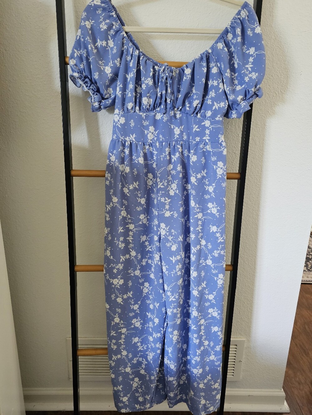 Blue Floral Puff Sleeve Jumpsuit